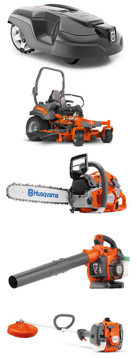 Mowers, Chainsaw, Leaf Blower, and Grass Trimmer.